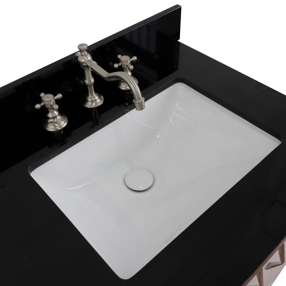 61" Double sink vanity in White finish with Black galaxy granite and rectangle sink