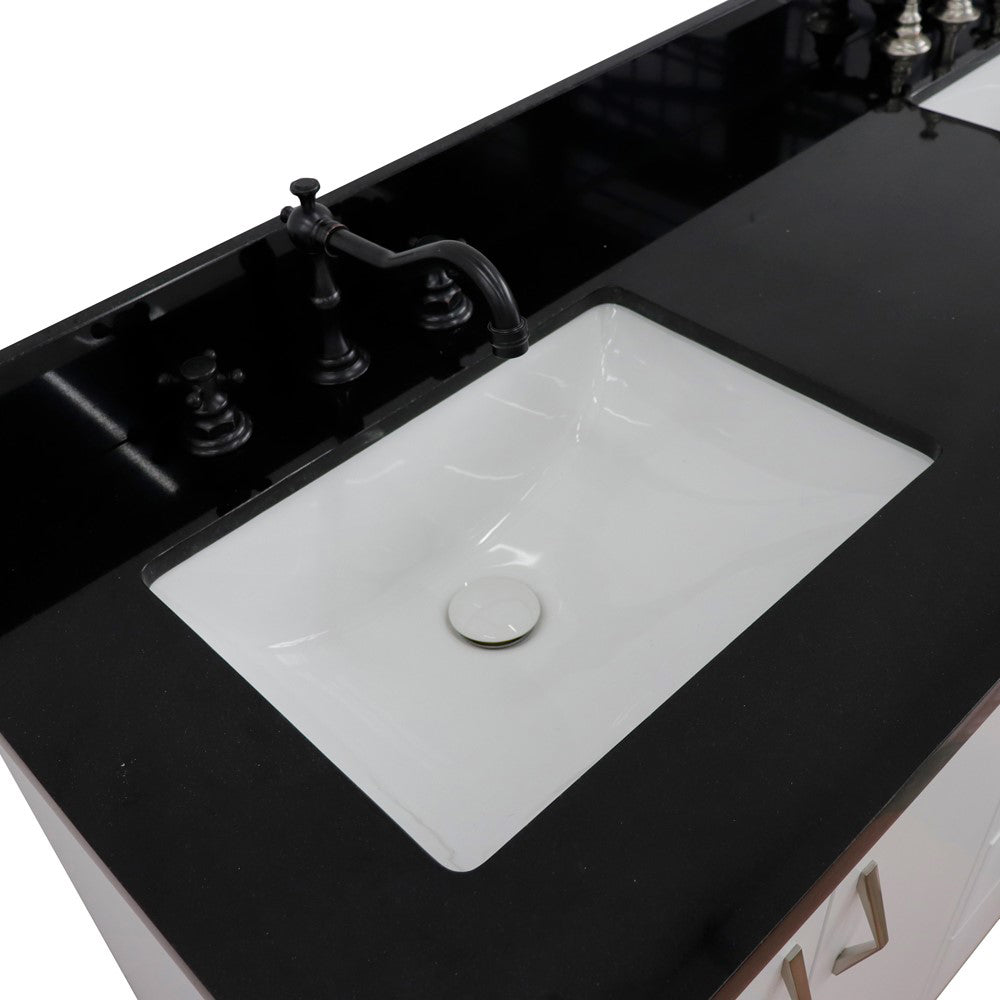 61" Double sink vanity in White finish with Black galaxy granite and rectangle sink