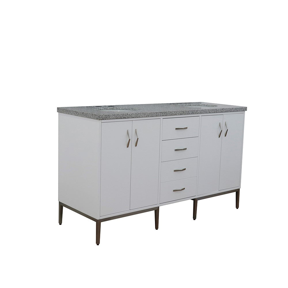 61" Double sink vanity in White finish with Gray granite and oval sink