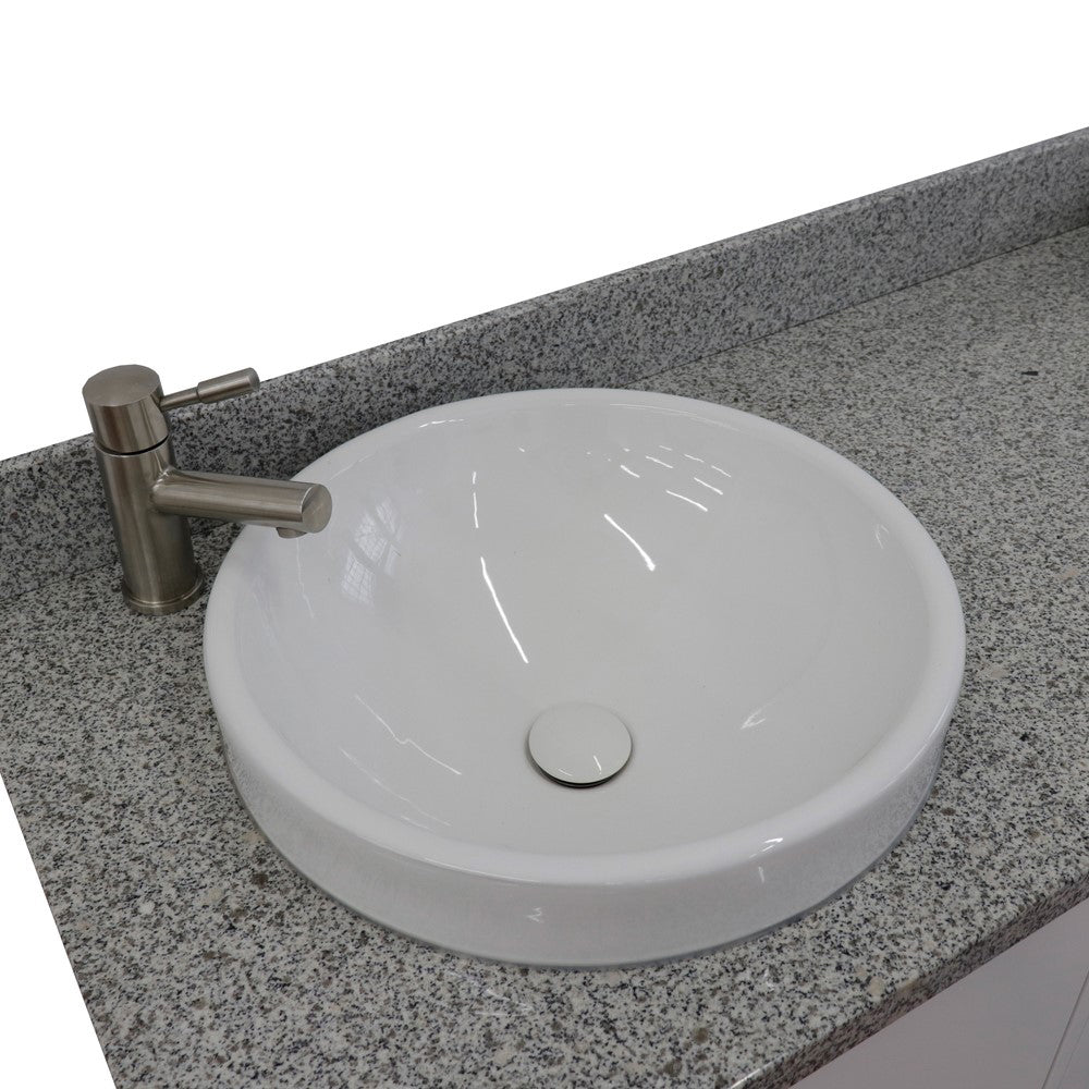 61" Double sink vanity in White finish with Gray granite and round sink