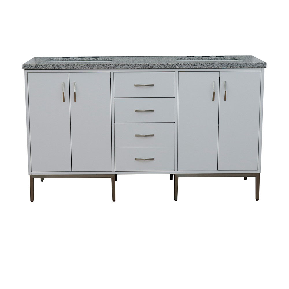 61" Double sink vanity in White finish with Gray granite and rectangle sink