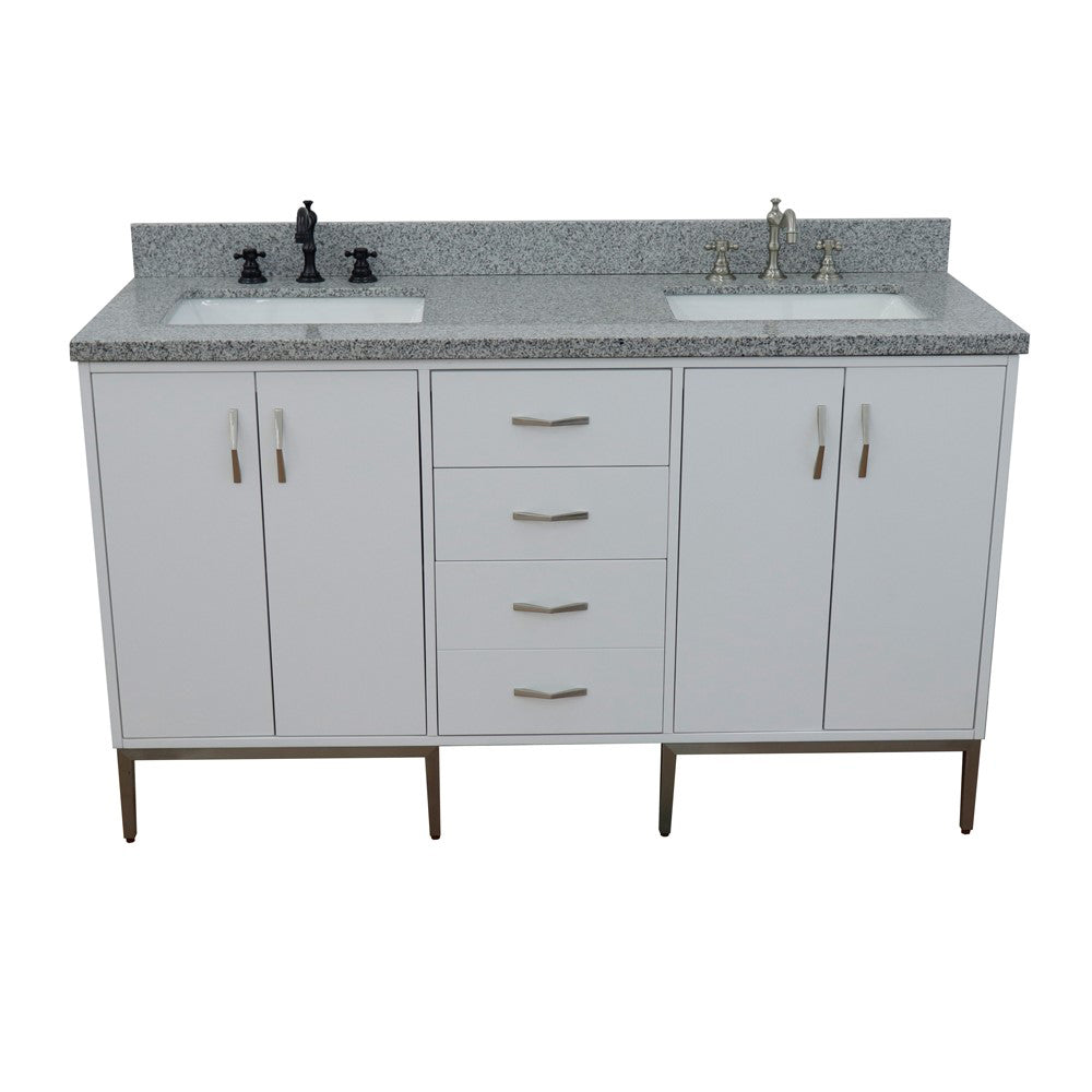 61" Double sink vanity in White finish with Gray granite and rectangle sink