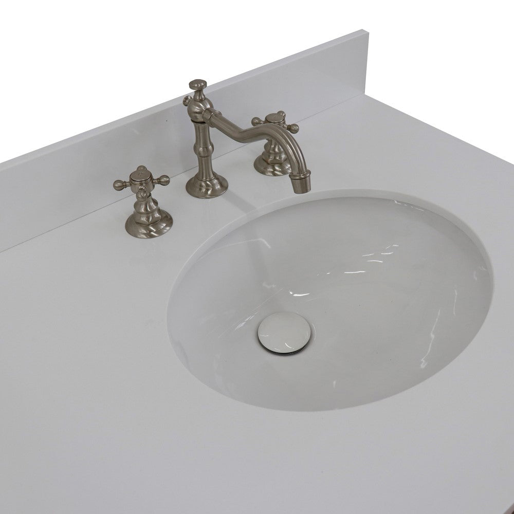 61" Double sink vanity in White finish with White engineered stone and oval sink