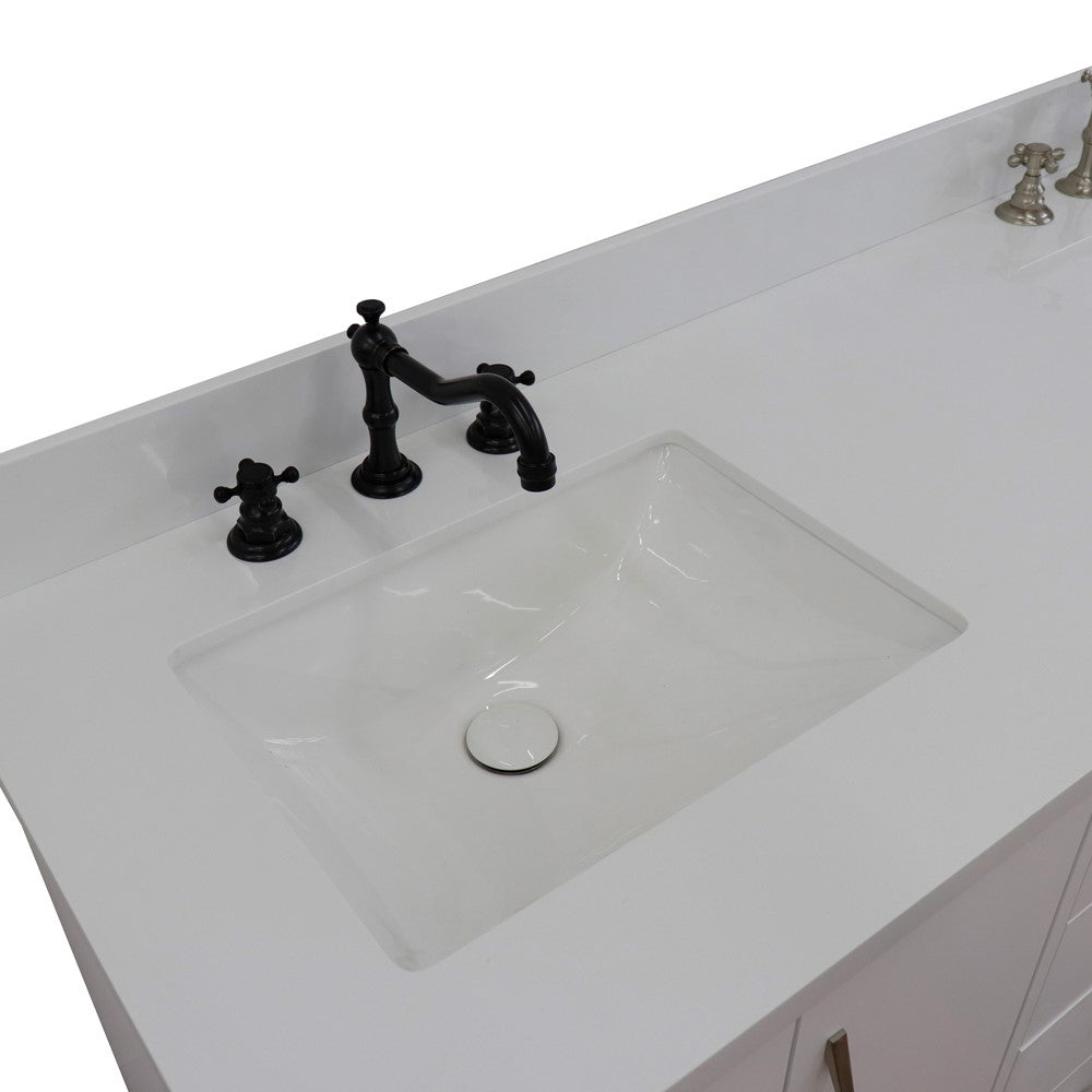 61" Double sink vanity in White finish with White engineered stone and rectangle sink
