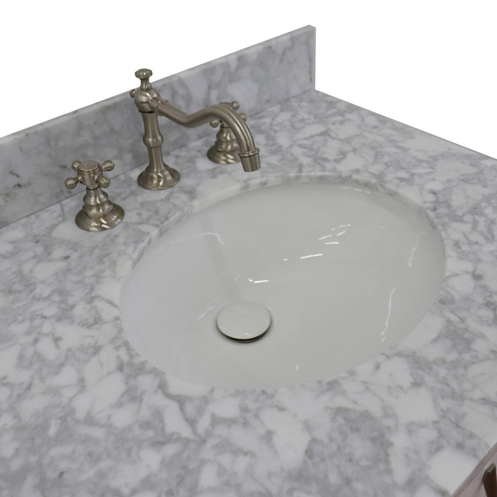 61" Double sink vanity in White finish with White Carrara marble and oval sink