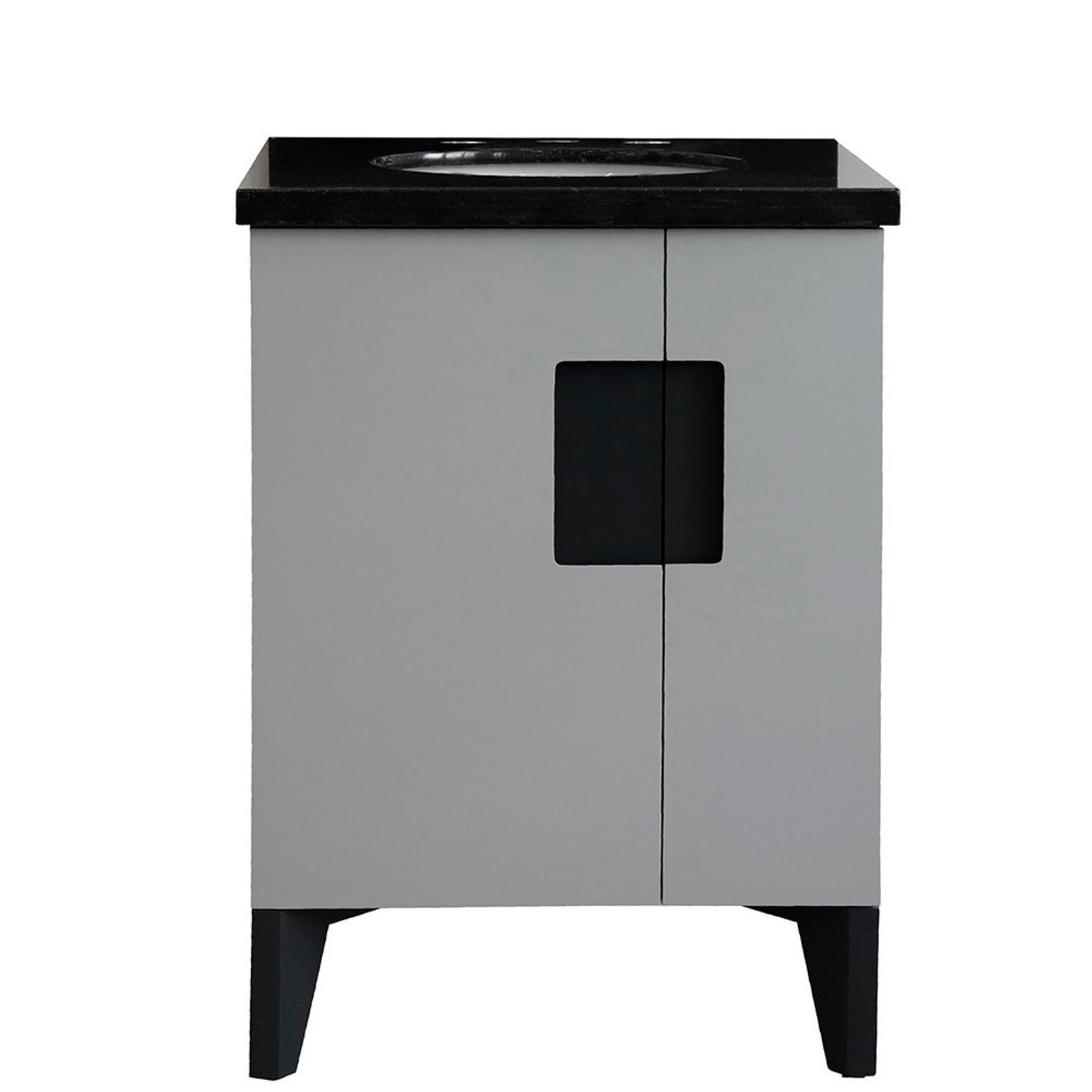 25" Single sink vanity in Light Gray finish with Black galaxy granite and oval sink