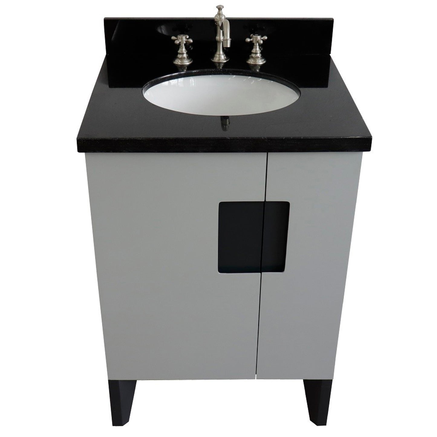25" Single sink vanity in Light Gray finish with Black galaxy granite and oval sink