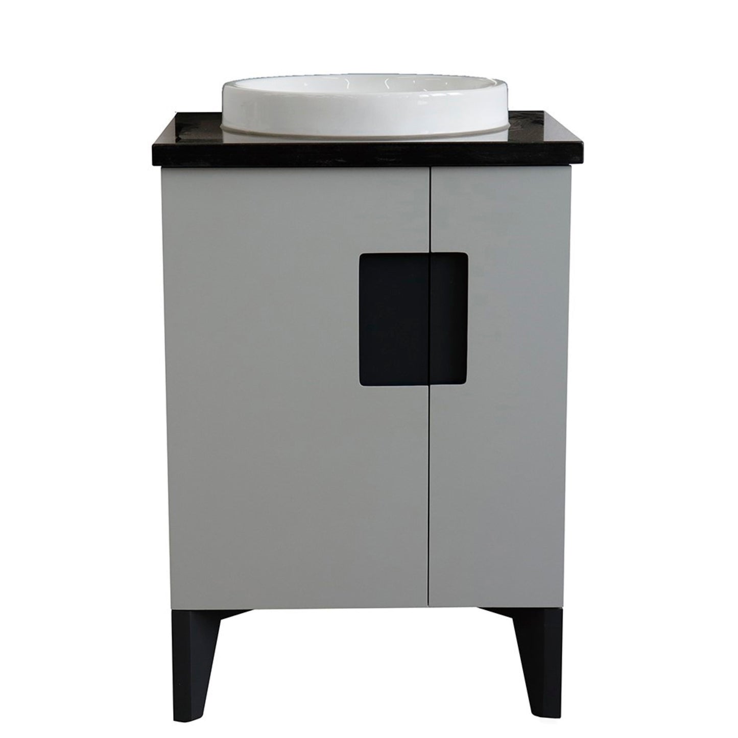 25" Single sink vanity in Light Gray finish with Black galaxy granite and round sink