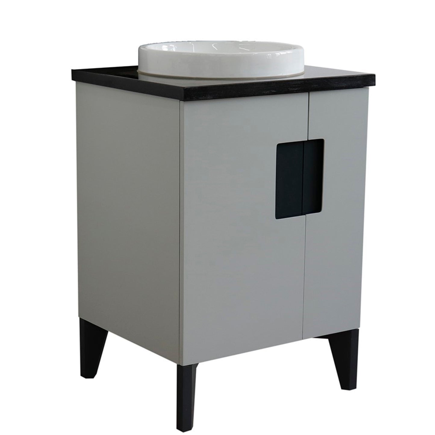 25" Single sink vanity in Light Gray finish with Black galaxy granite and round sink