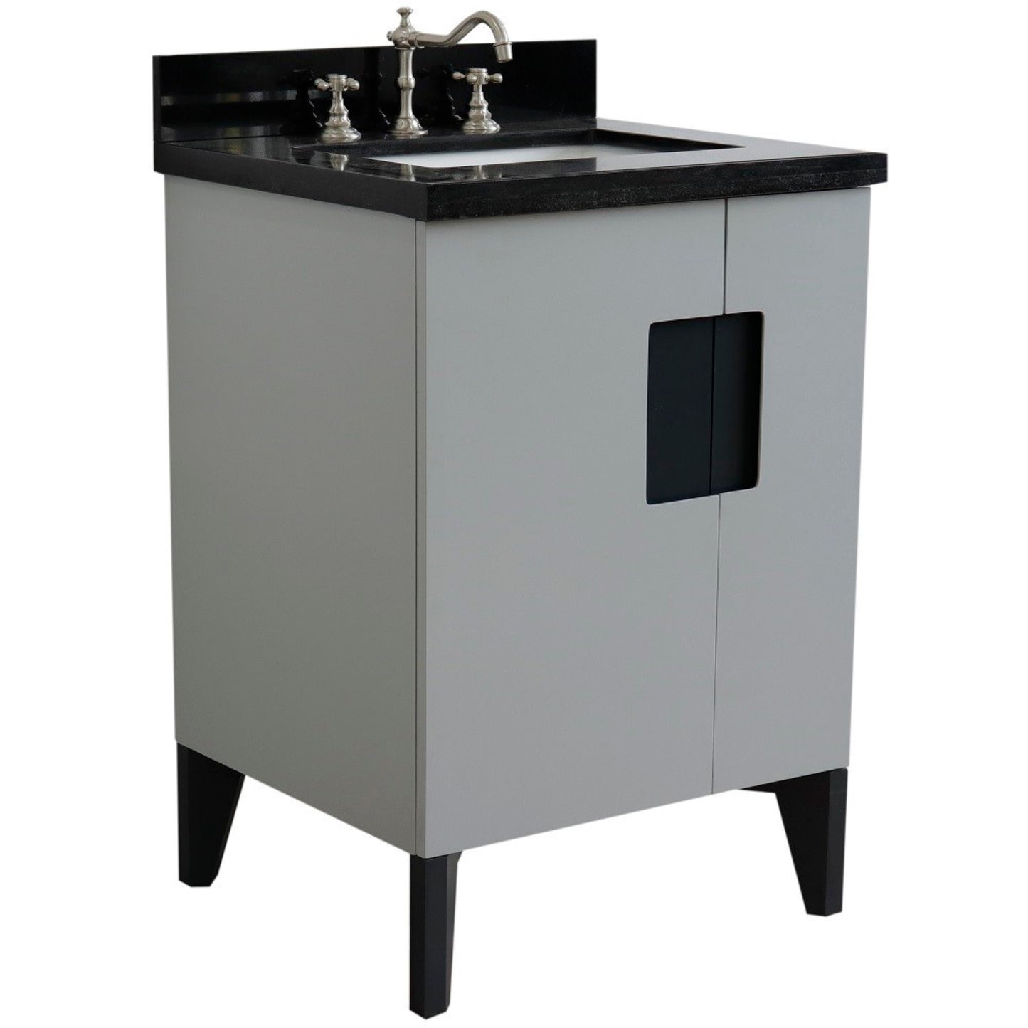 25" Single sink vanity in Light Gray finish with Black galaxy granite and rectangle sink