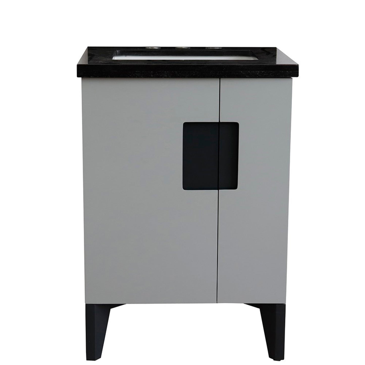25" Single sink vanity in Light Gray finish with Black galaxy granite and rectangle sink