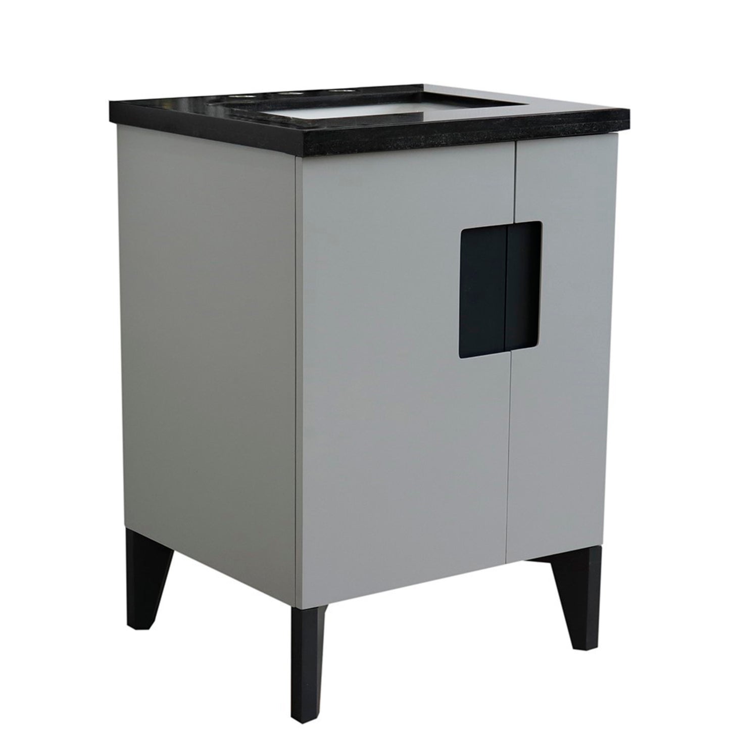 25" Single sink vanity in Light Gray finish with Black galaxy granite and rectangle sink