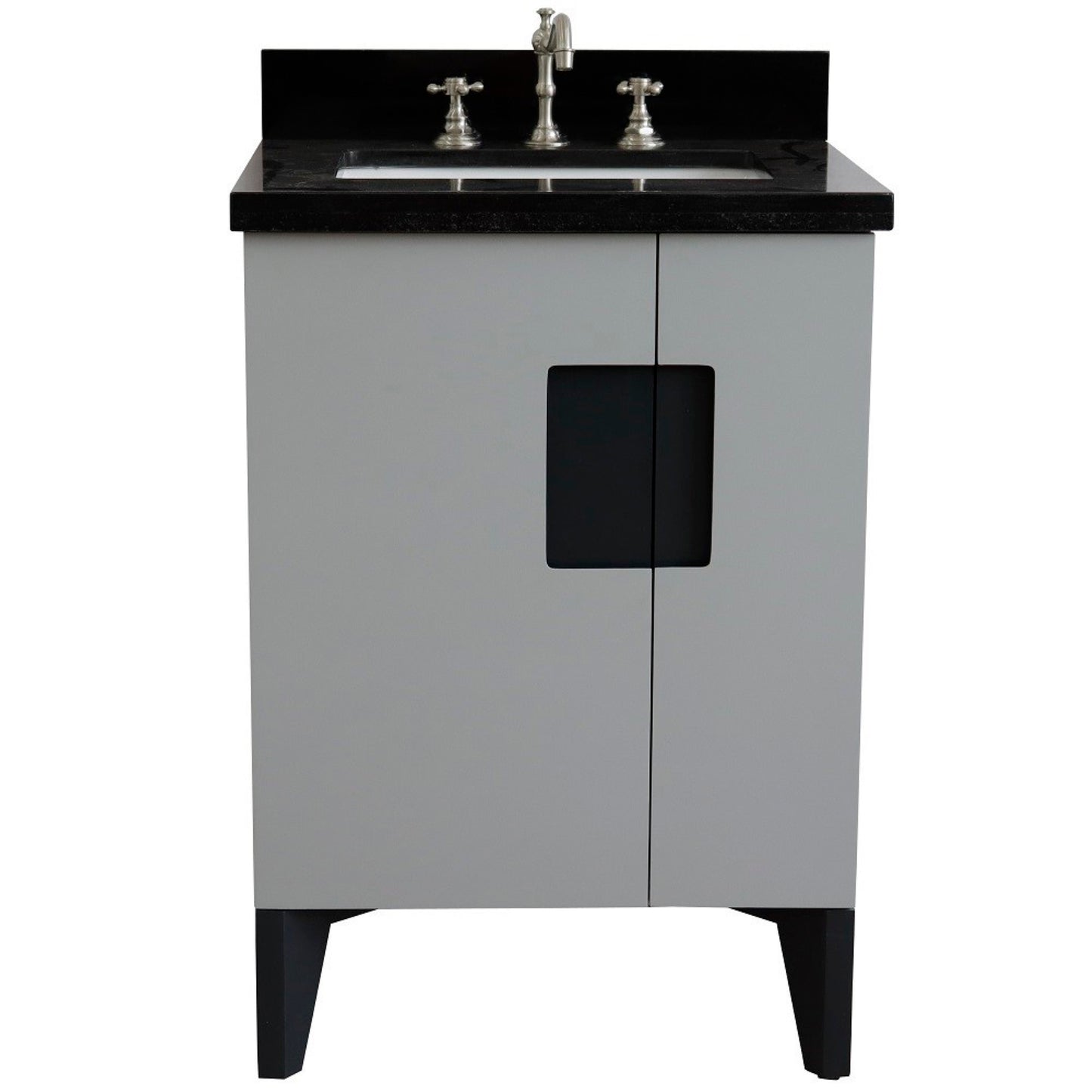 25" Single sink vanity in Light Gray finish with Black galaxy granite and rectangle sink