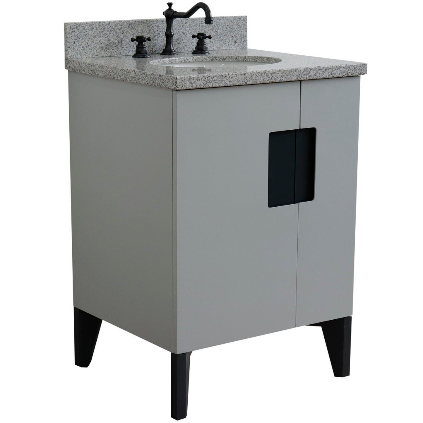 25" Single sink vanity in Light Gray finish with Gray granite and oval sink