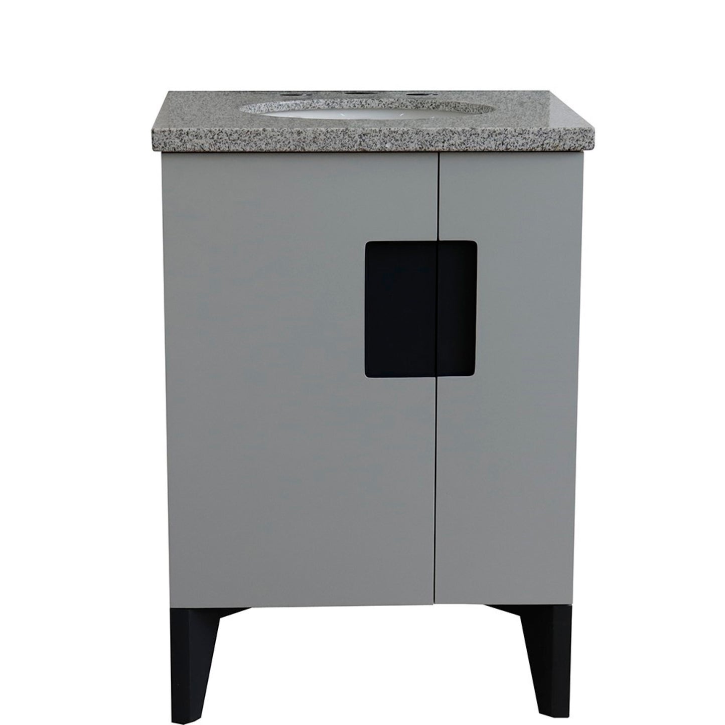 25" Single sink vanity in Light Gray finish with Gray granite and oval sink
