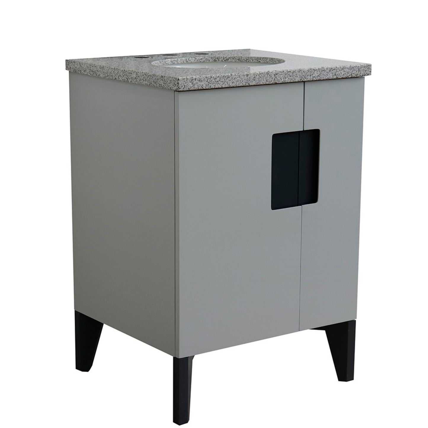 25" Single sink vanity in Light Gray finish with Gray granite and oval sink