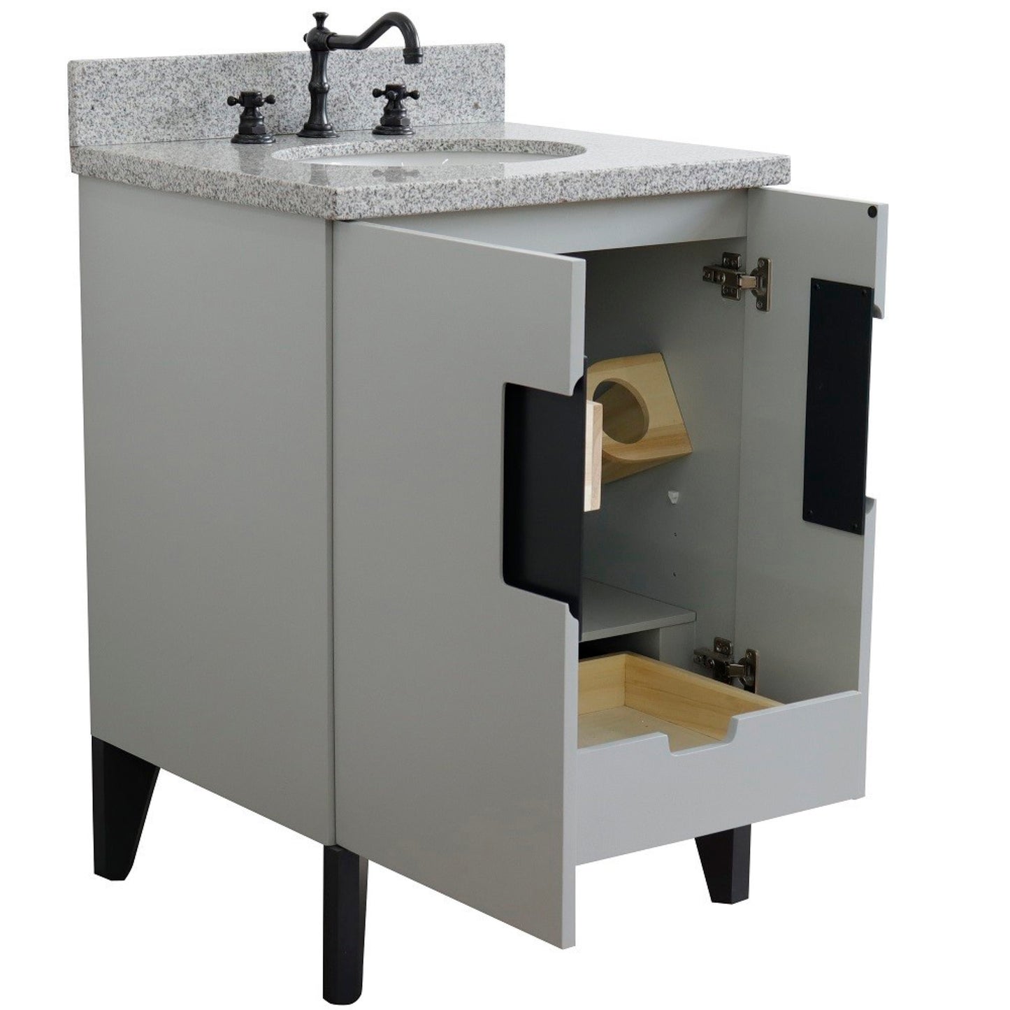 25" Single sink vanity in Light Gray finish with Gray granite and oval sink