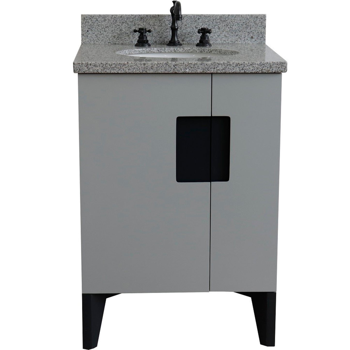 25" Single sink vanity in Light Gray finish with Gray granite and oval sink