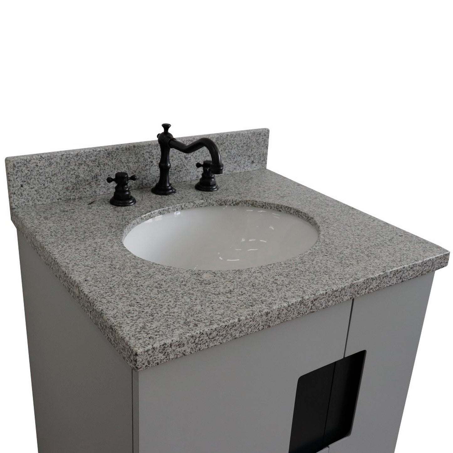 25" Single sink vanity in Light Gray finish with Gray granite and oval sink
