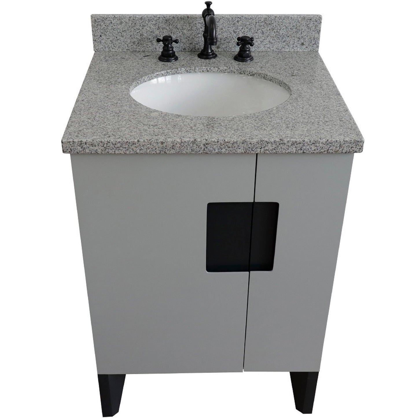 25" Single sink vanity in Light Gray finish with Gray granite and oval sink