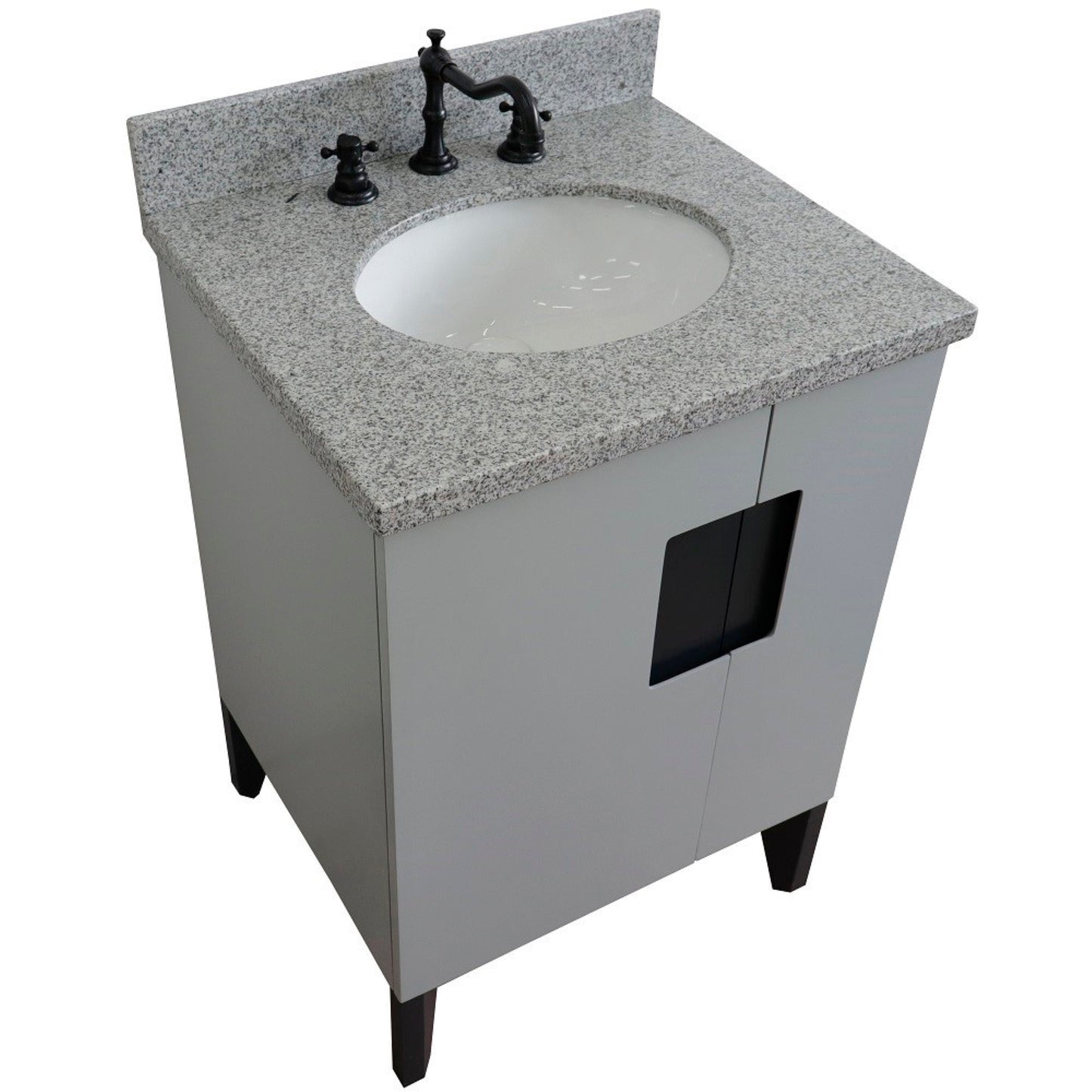25" Single sink vanity in Light Gray finish with Gray granite and oval sink