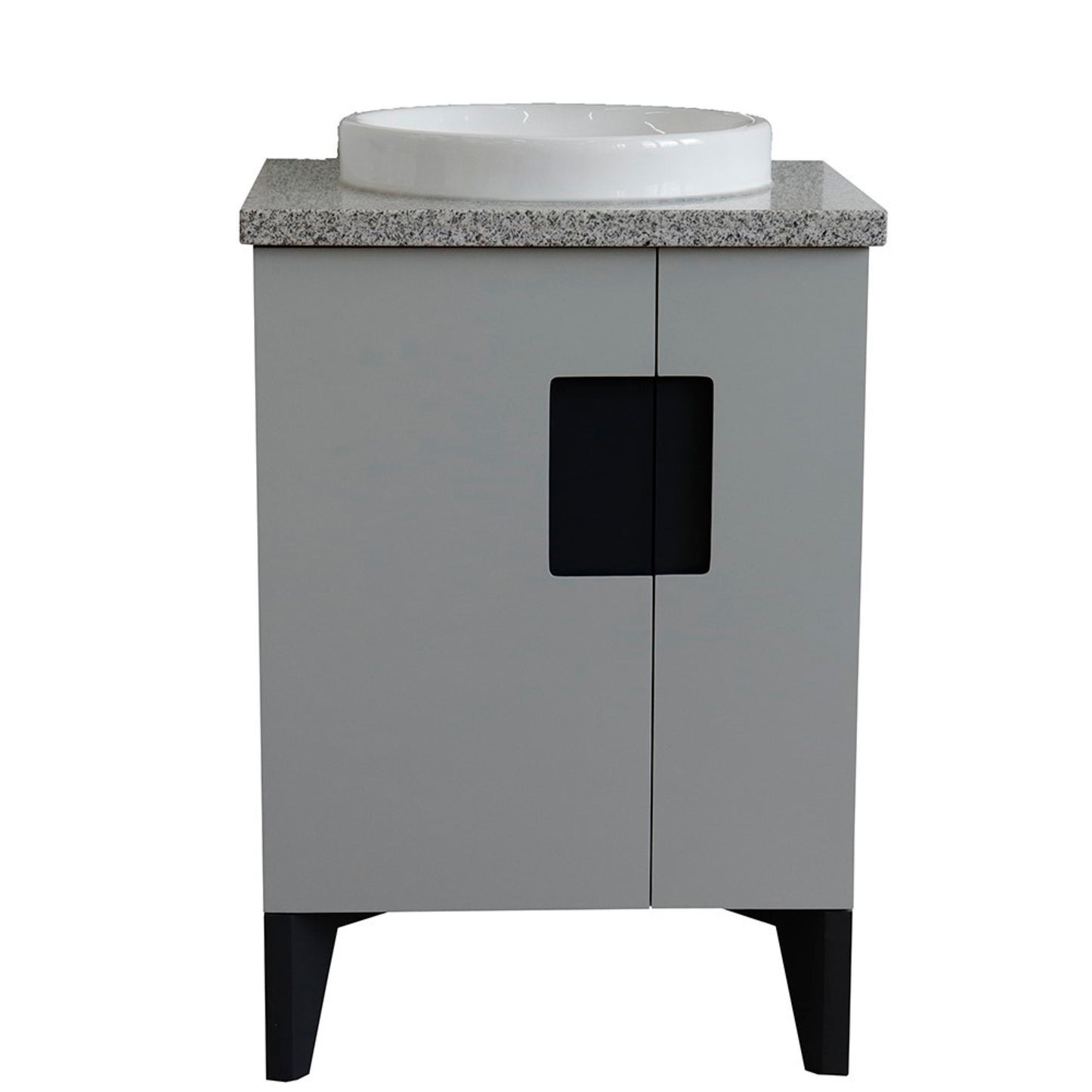 25" Single sink vanity in Light Gray finish with Gray granite and round sink