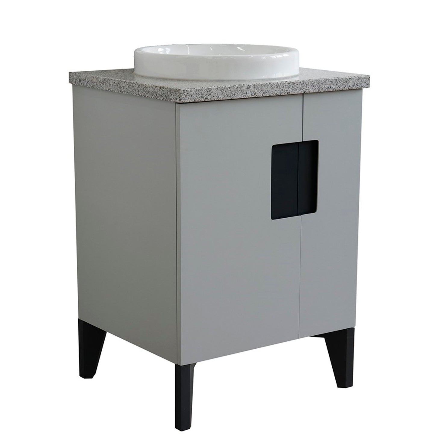 25" Single sink vanity in Light Gray finish with Gray granite and round sink