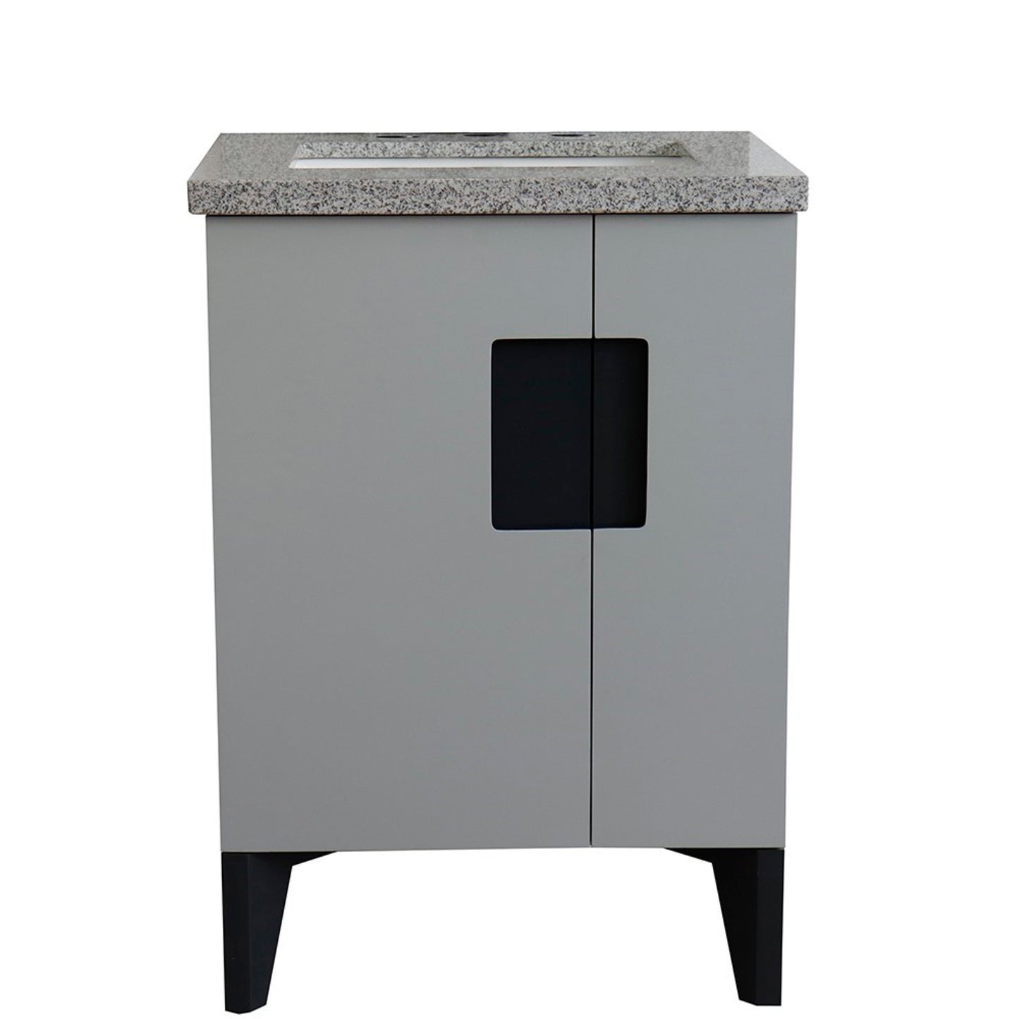 25" Single sink vanity in Light Gray finish with Gray granite and rectangle sink
