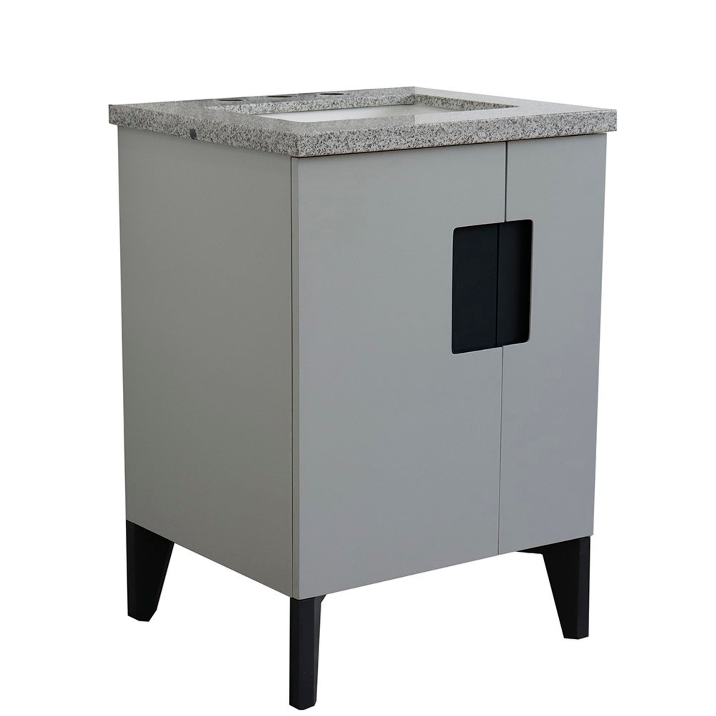 25" Single sink vanity in Light Gray finish with Gray granite and rectangle sink