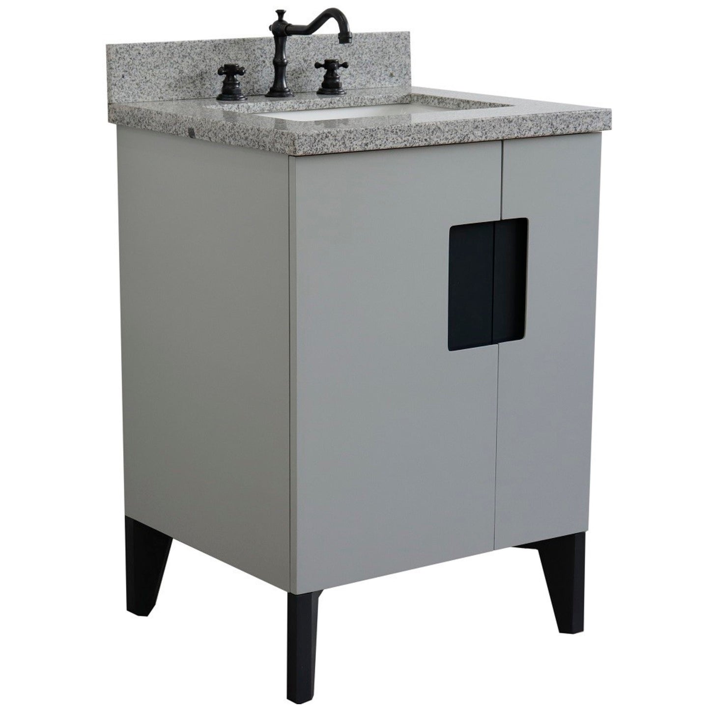 25" Single sink vanity in Light Gray finish with Gray granite and rectangle sink