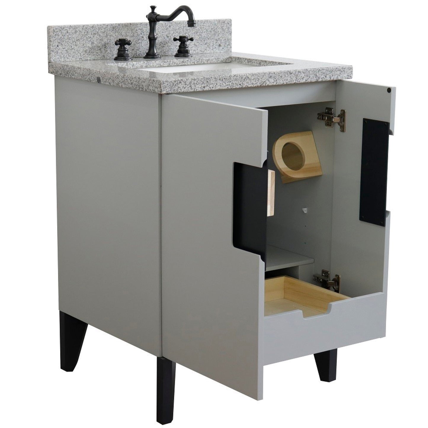 25" Single sink vanity in Light Gray finish with Gray granite and rectangle sink