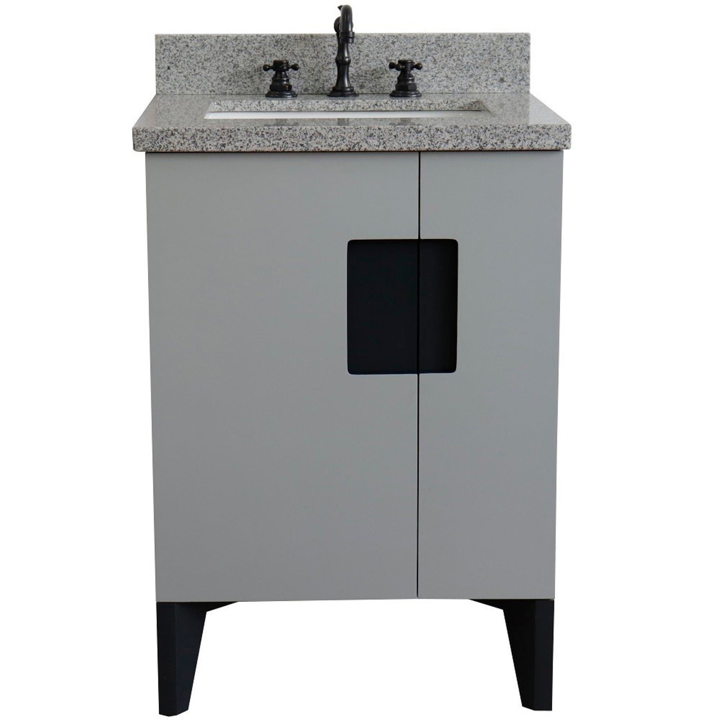 25" Single sink vanity in Light Gray finish with Gray granite and rectangle sink
