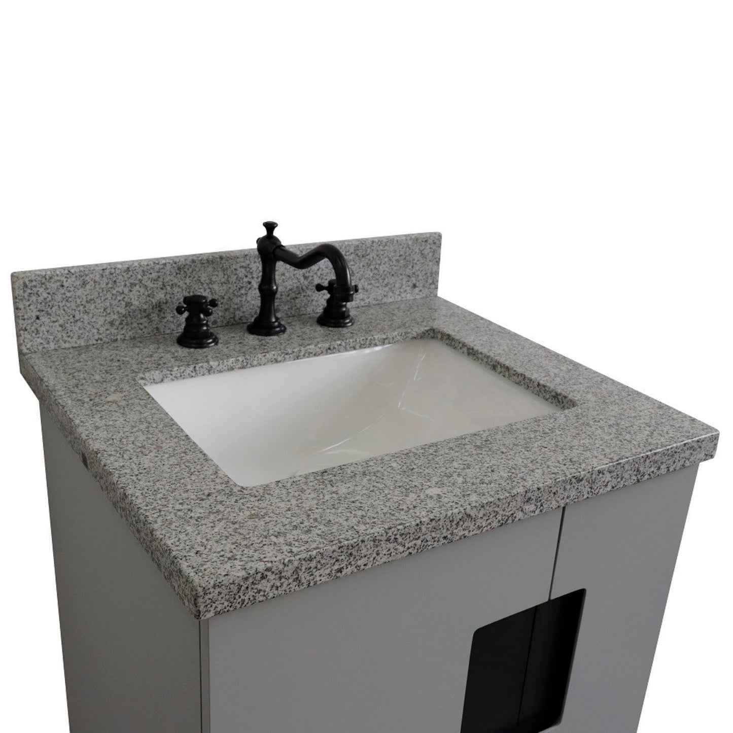 25" Single sink vanity in Light Gray finish with Gray granite and rectangle sink