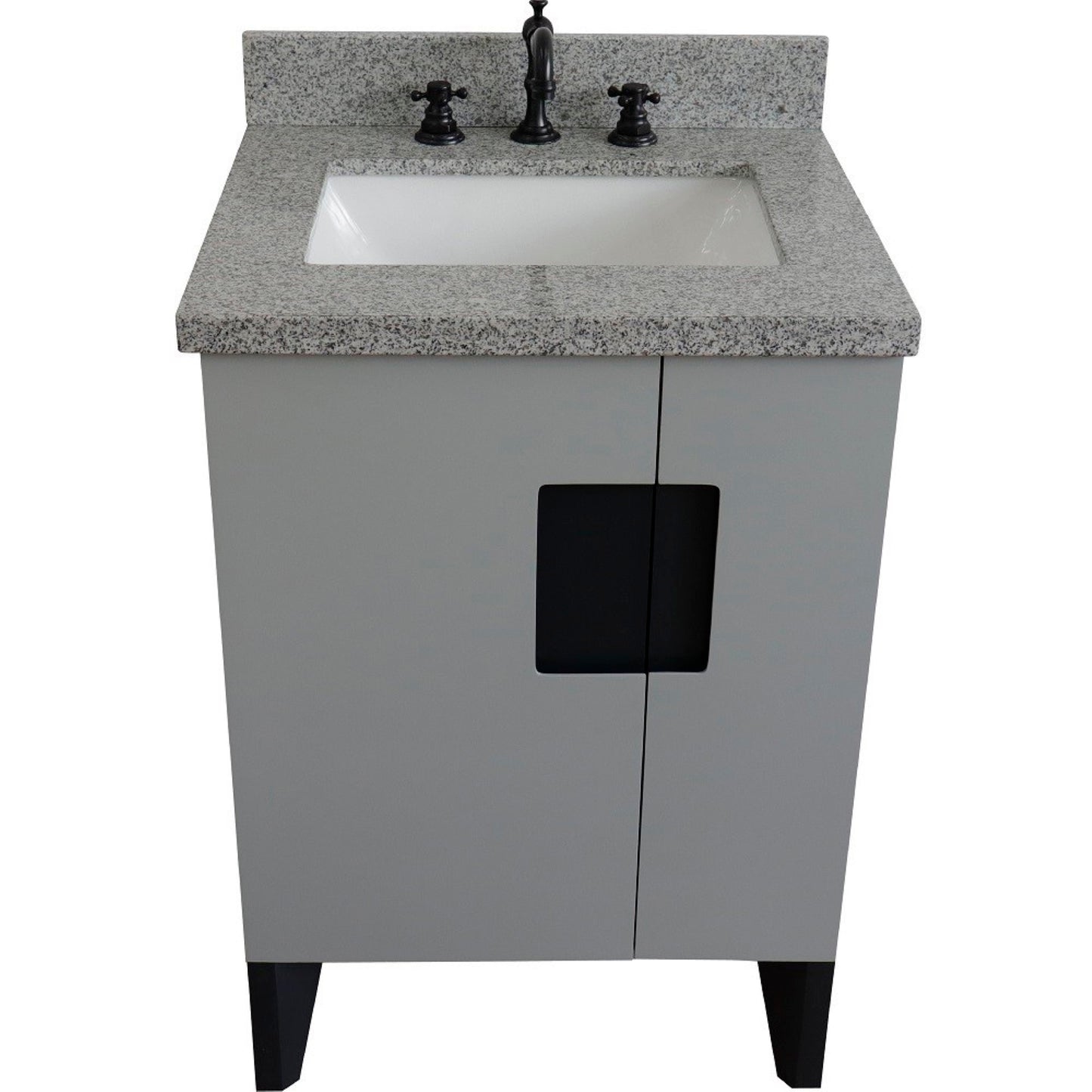 25" Single sink vanity in Light Gray finish with Gray granite and rectangle sink
