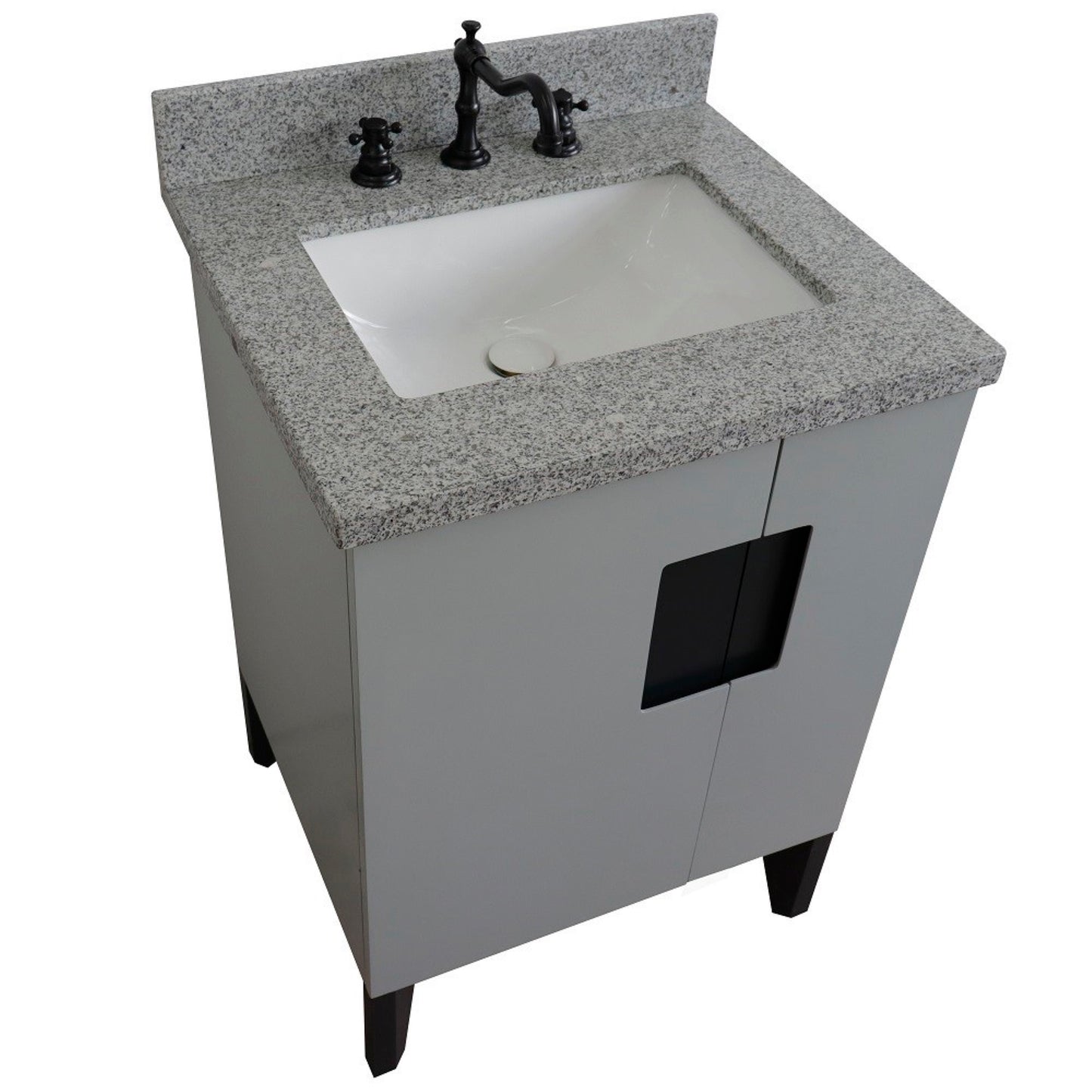 25" Single sink vanity in Light Gray finish with Gray granite and rectangle sink