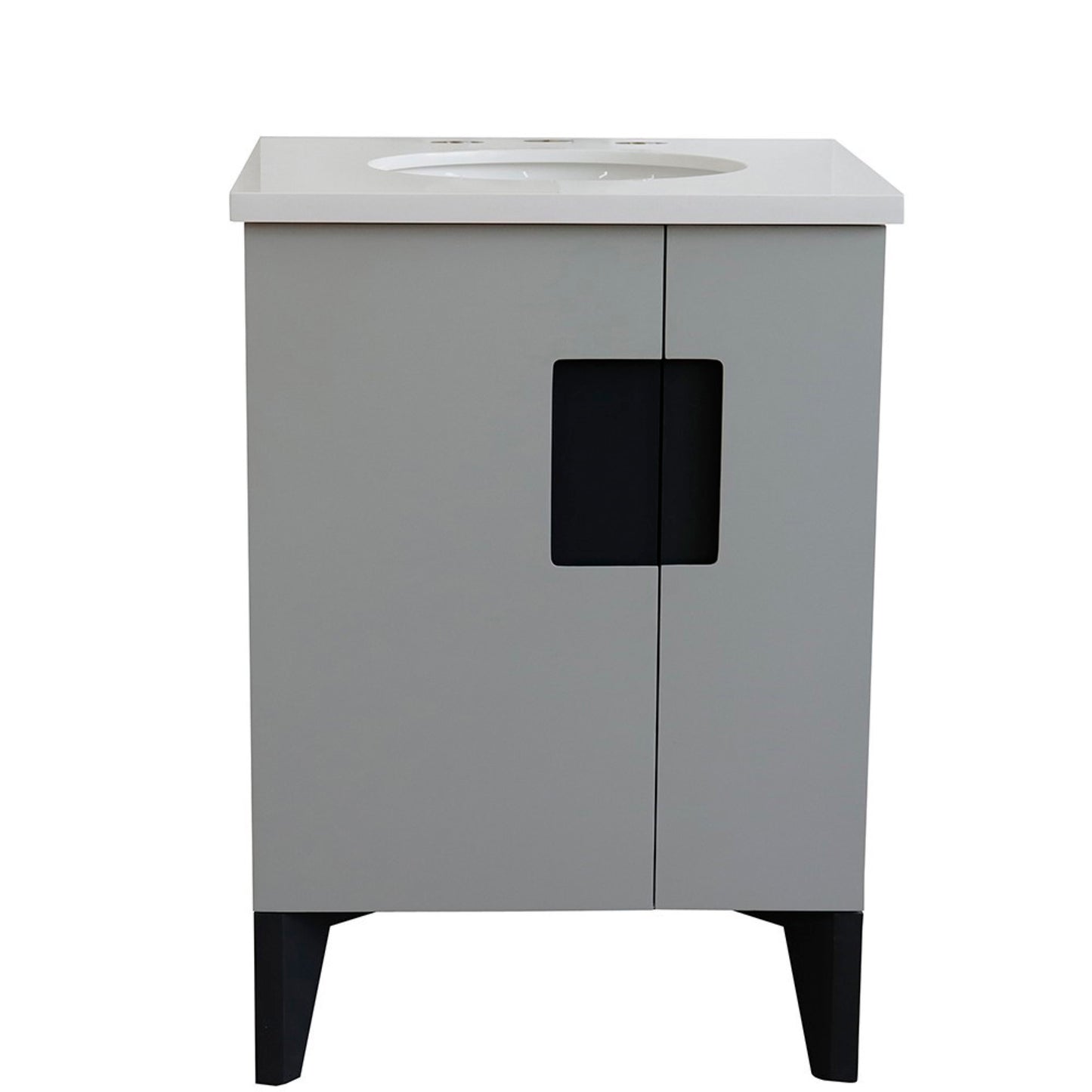 25" Single sink vanity in Light Gray finish with White engineered stone and oval sink