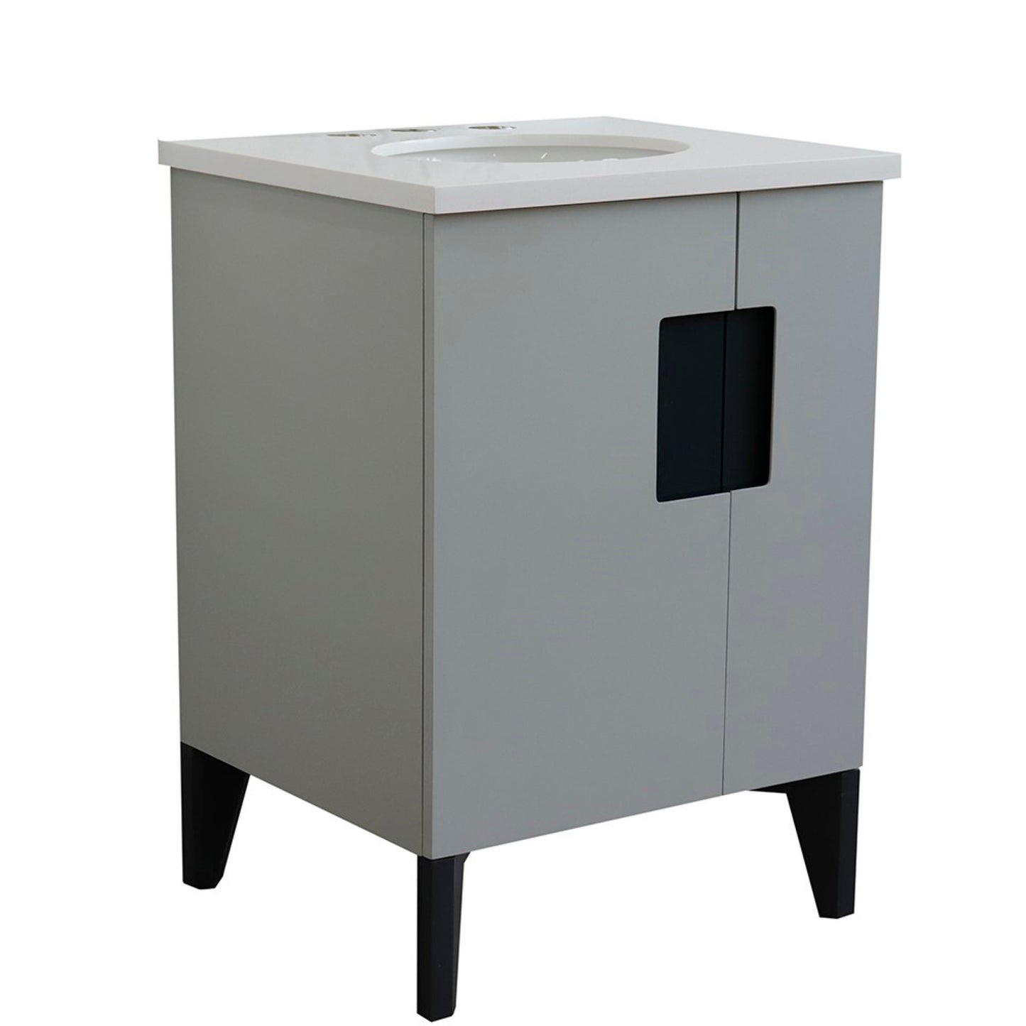 25" Single sink vanity in Light Gray finish with White engineered stone and oval sink