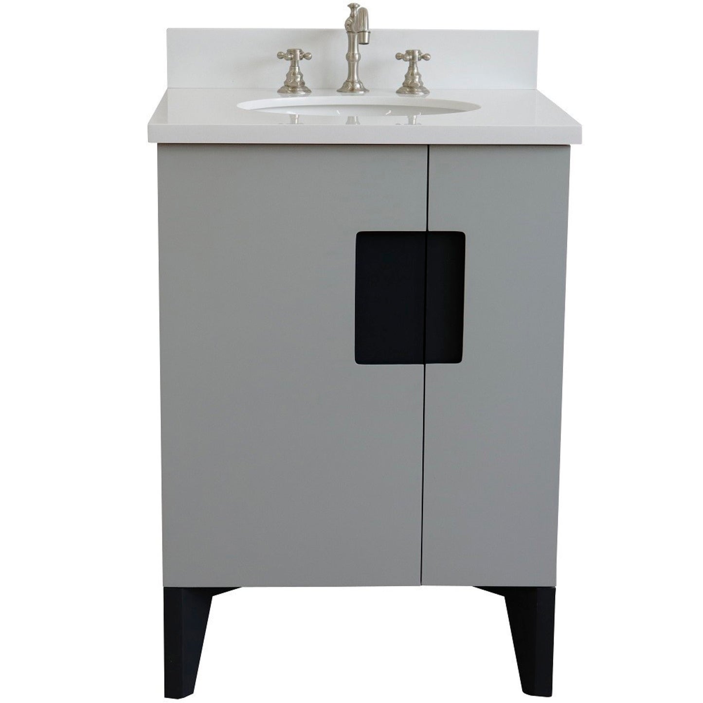 25" Single sink vanity in Light Gray finish with White engineered stone and oval sink