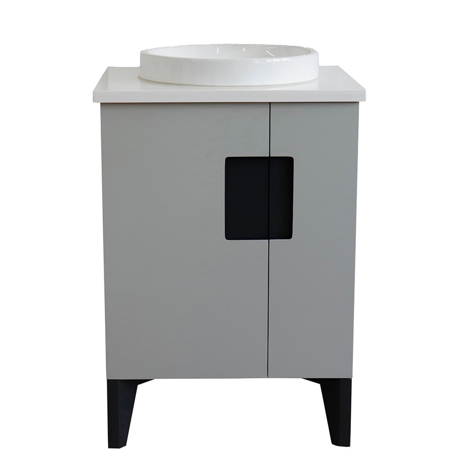 25" Single sink vanity in Light Gray finish with White engineered stone and round sink