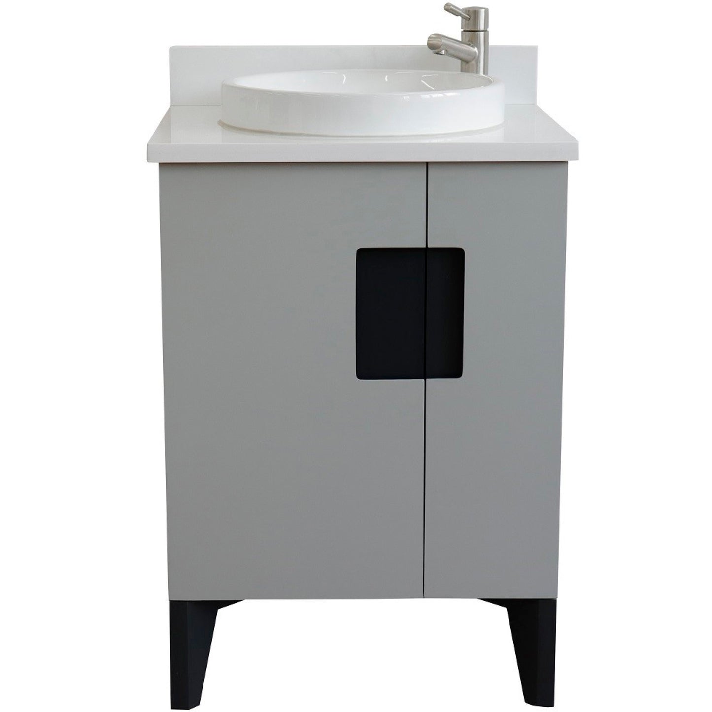 25" Single sink vanity in Light Gray finish with White engineered stone and round sink