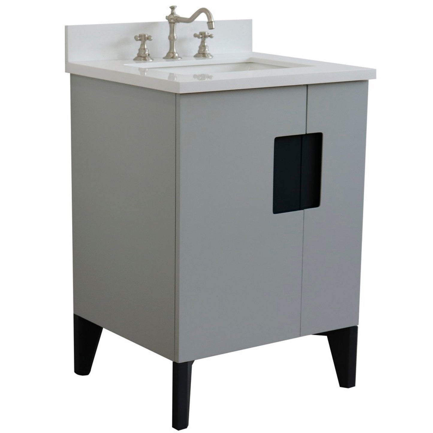 25" Single sink vanity in Light Gray finish with White engineered stone and rectangle sink