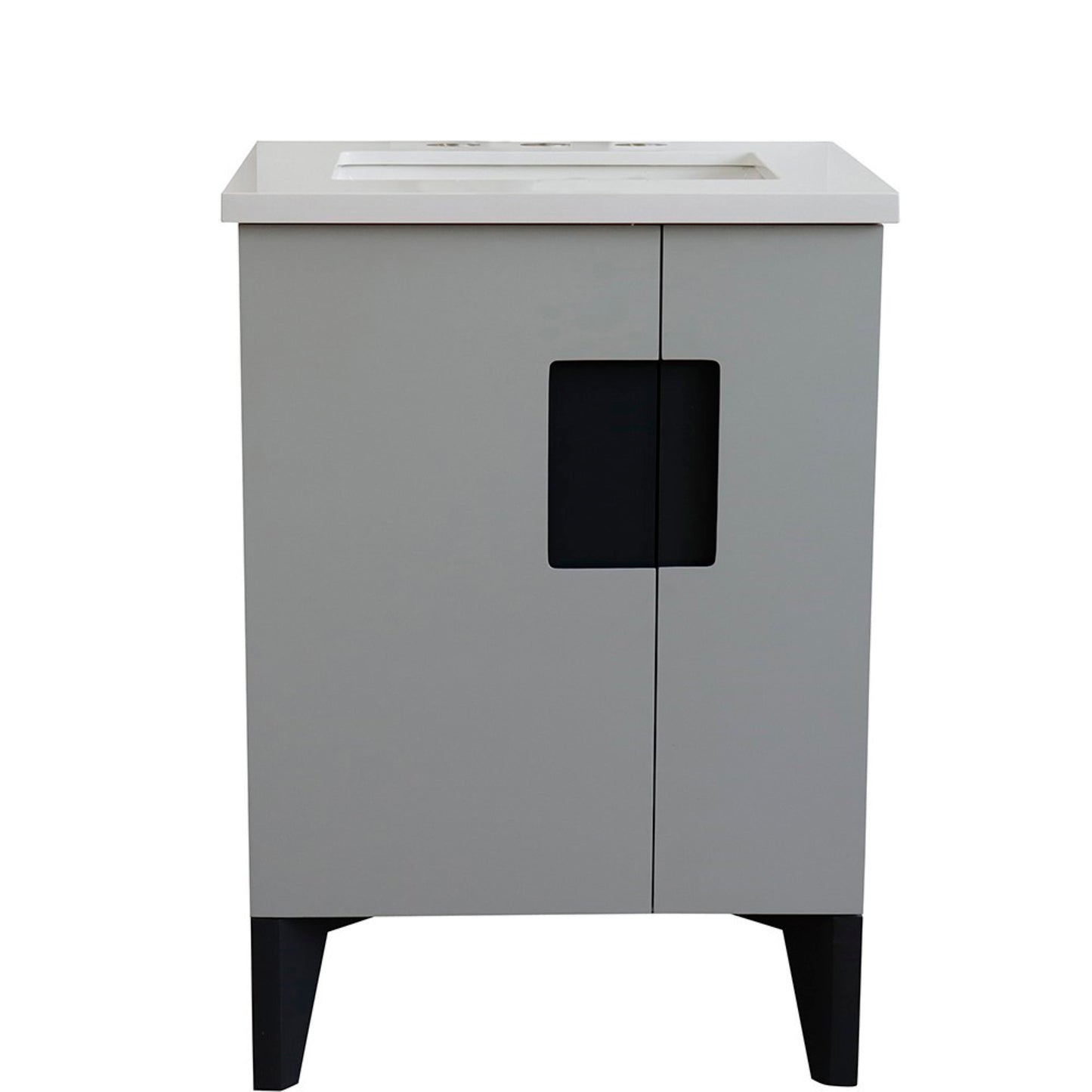 25" Single sink vanity in Light Gray finish with White engineered stone and rectangle sink
