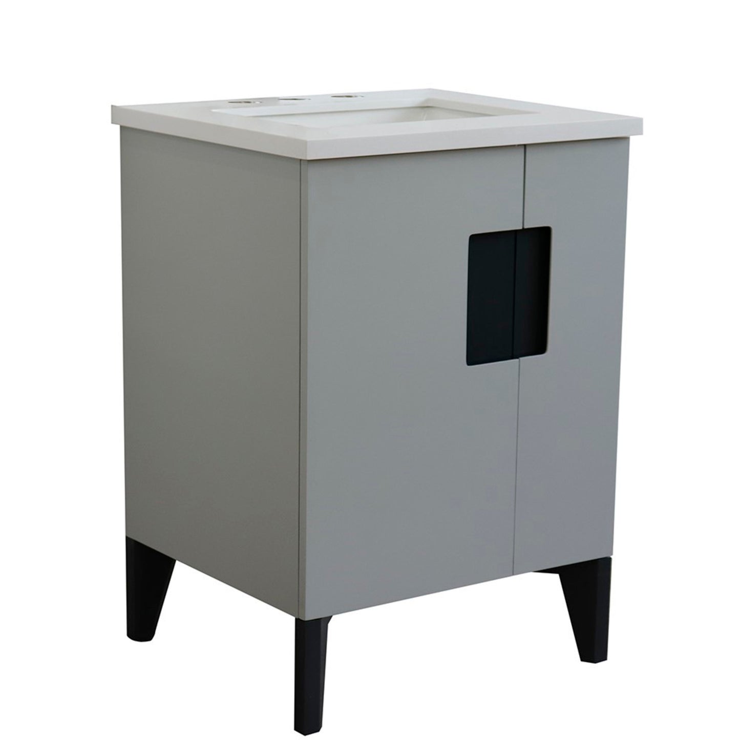 25" Single sink vanity in Light Gray finish with White engineered stone and rectangle sink