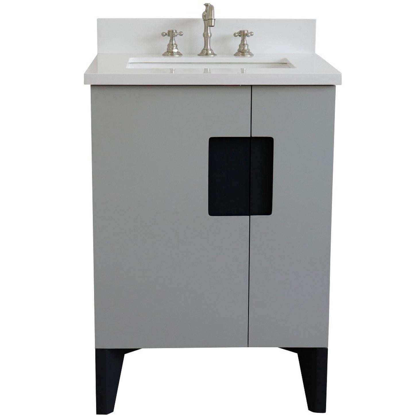 25" Single sink vanity in Light Gray finish with White engineered stone and rectangle sink