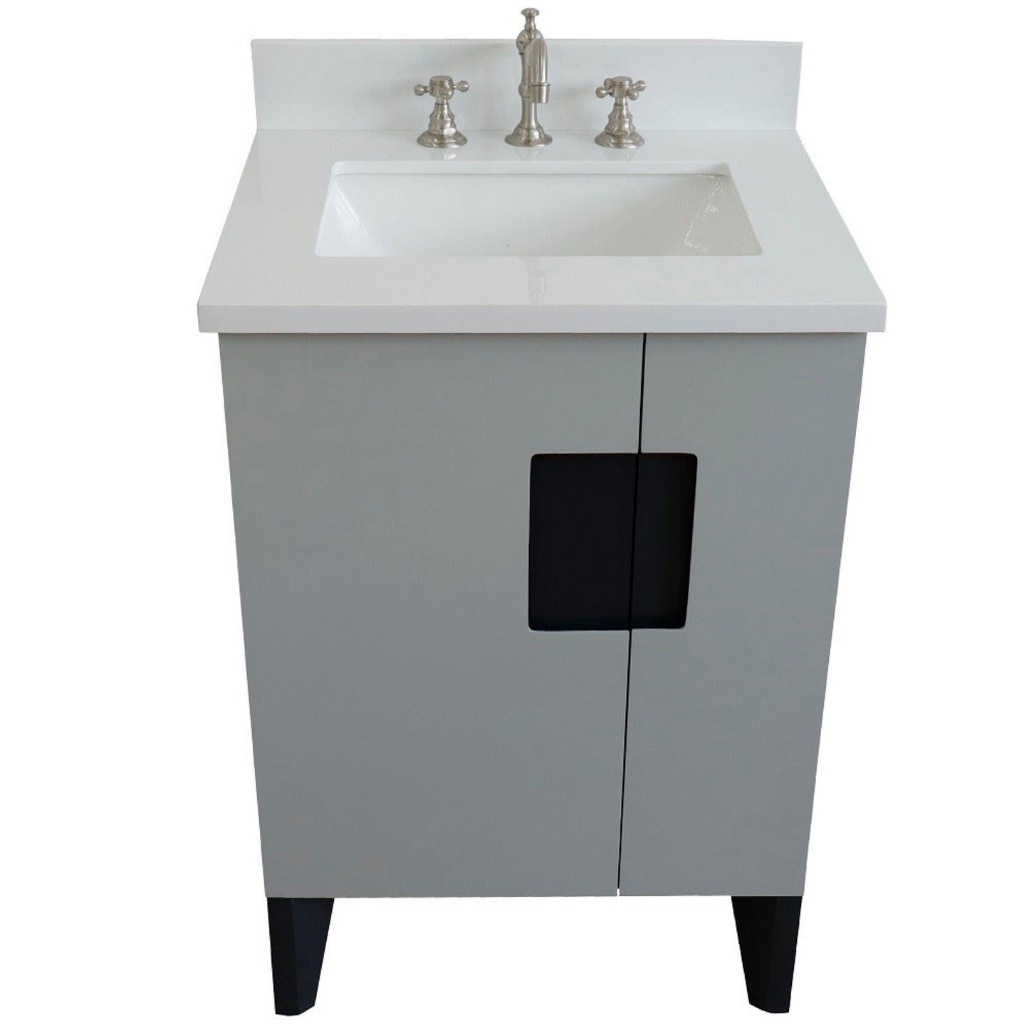 25" Single sink vanity in Light Gray finish with White engineered stone and rectangle sink