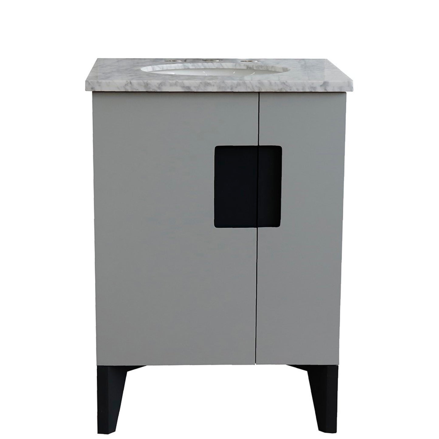 25" Single sink vanity in Light Gray finish with White Carrara marble and oval sink