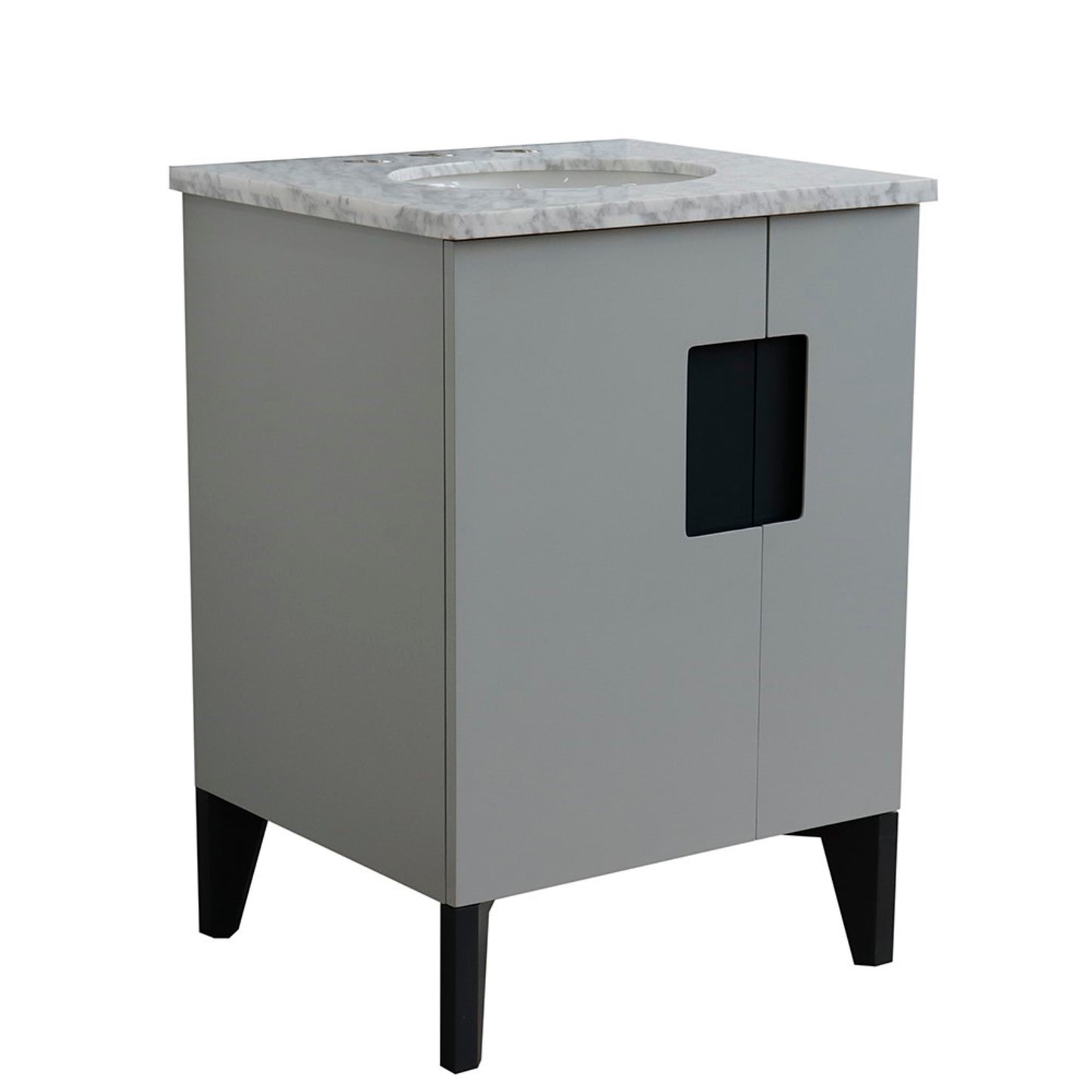 25" Single sink vanity in Light Gray finish with White Carrara marble and oval sink