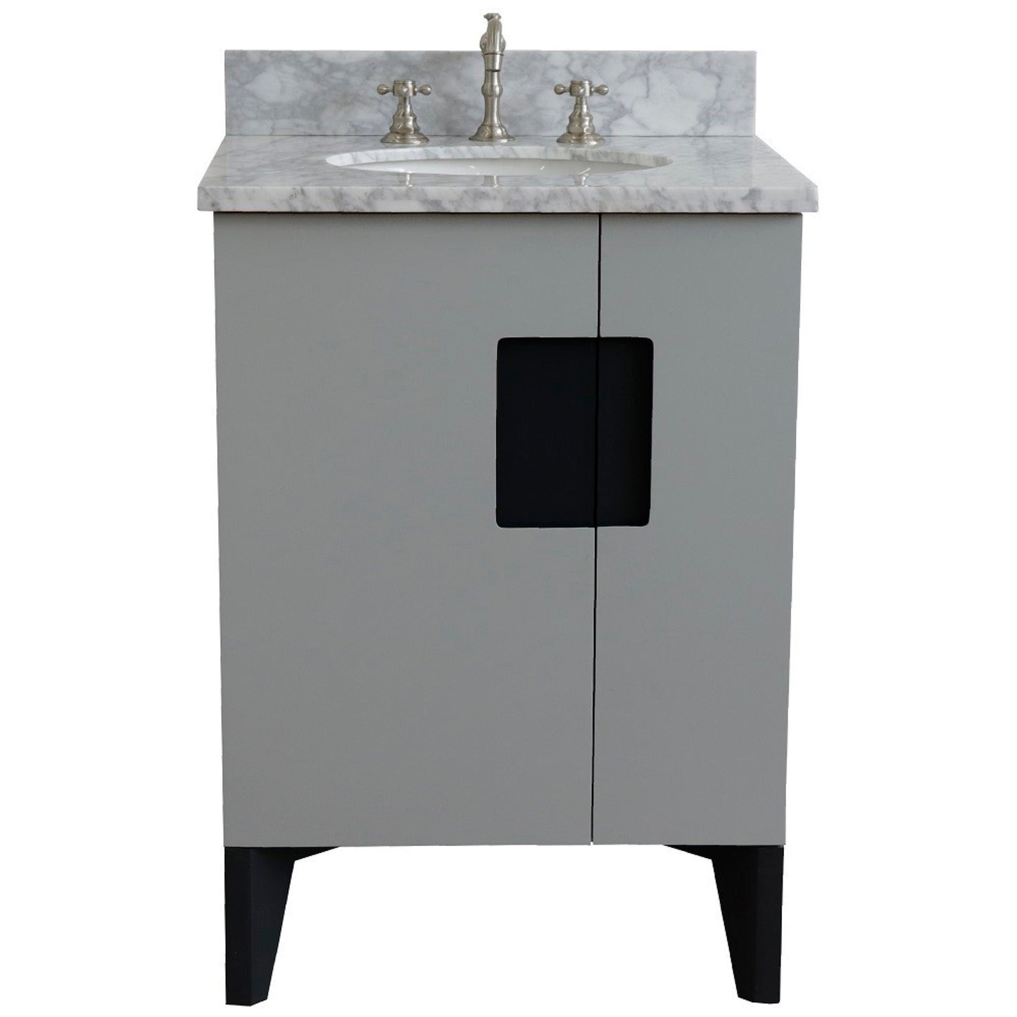 25" Single sink vanity in Light Gray finish with White Carrara marble and oval sink