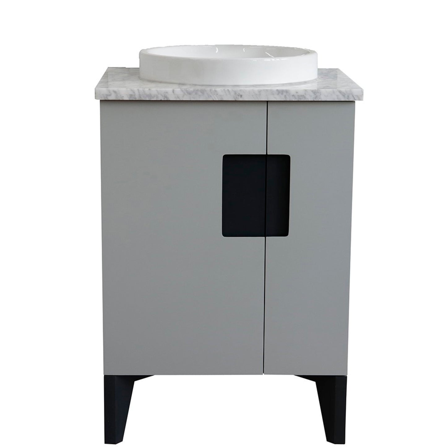 25" Single sink vanity in Light Gray finish with White Carrara marble and round sink