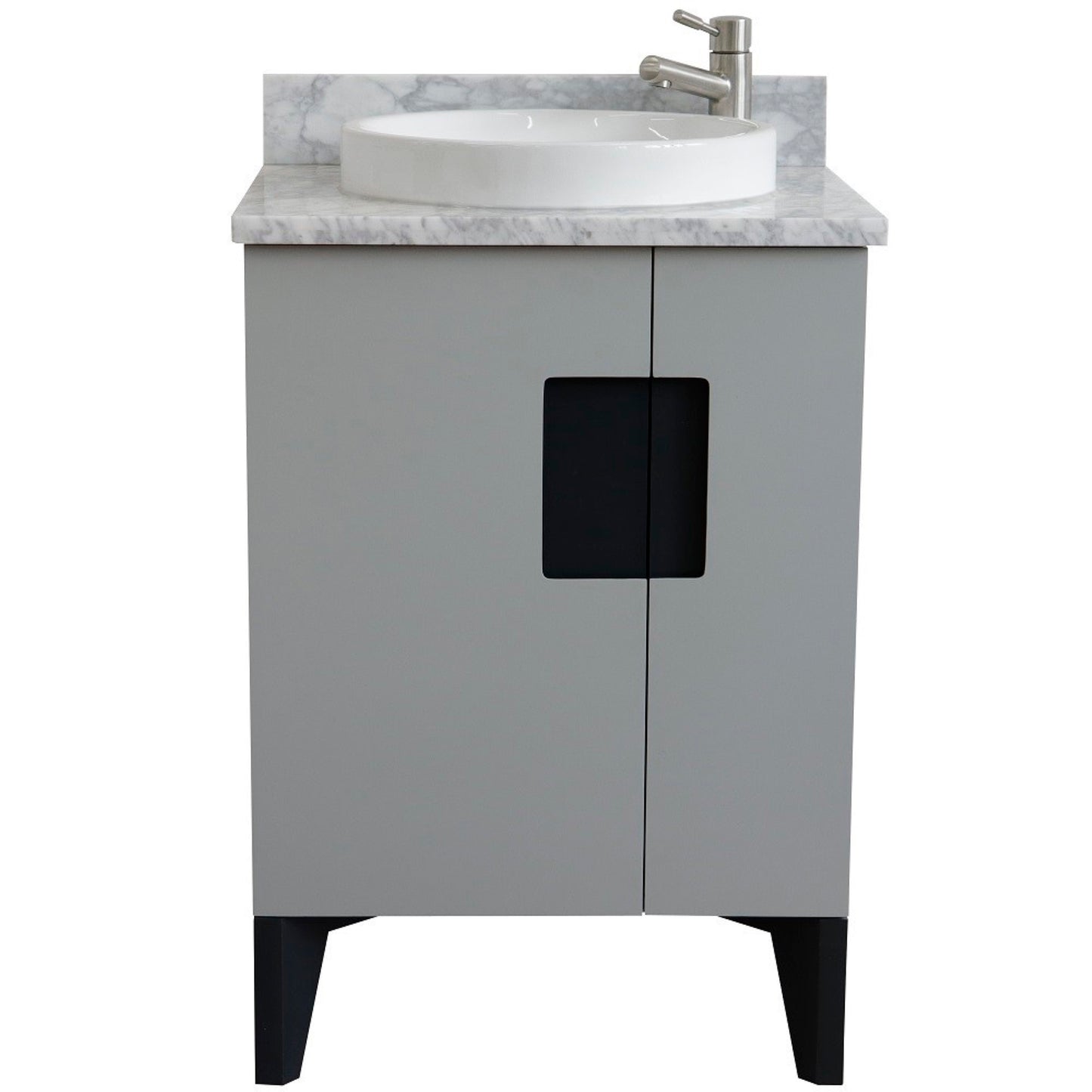 25" Single sink vanity in Light Gray finish with White Carrara marble and round sink
